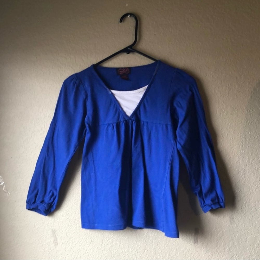 Eyelash Girls Shirt Y2K Casual Blue Long Sleeve Faux Layered Top Kids Med 10/12